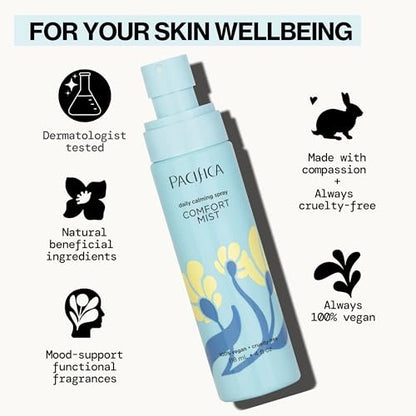 Pacifica Comfort Mist Daily Calming Face Spray - Hydrating Facial Mist for Sensitive & Dry Skin - Fragrance-Free Soothing Spray with Red Seaweed, Green Tea & Chamomile - Vegan - 4 fl oz
