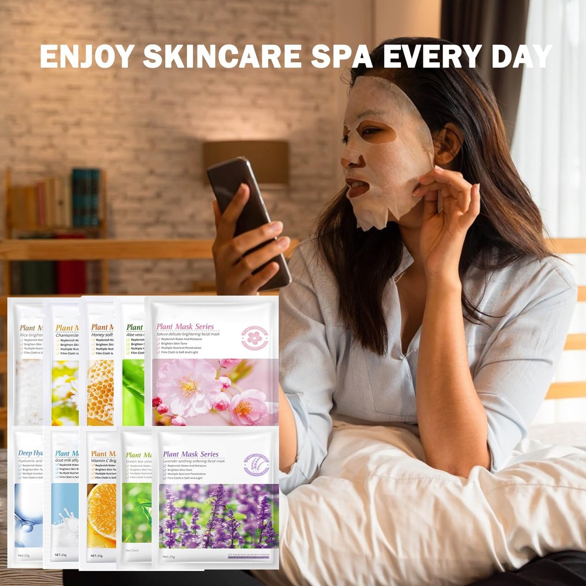 YiJiaBa 10-Pack Collagen Sheet Face Masks - Fruit Hydrating Facial Mask Set for Glowing Skin, Bulk Spa Party Pack for Women & Men - görsel 12