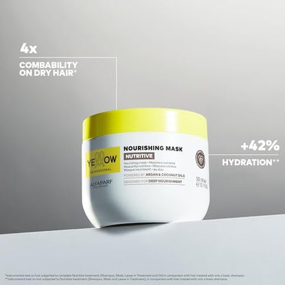 ALFAPARF MILANO Yellow Professional Nutritive Nourishing Mask for Dry Hair - Argan & Coconut Oils, Deep Nourishment, 16.9 fl oz (500ml)