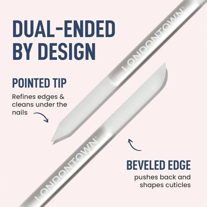 LONDONTOWN Double-Sided Glass Cuticle Pusher – Dual-Ended Under Nail Cleaner and Cuticle Remover Care Tool for Hands & Feet Manicure Pedicures Avelisse