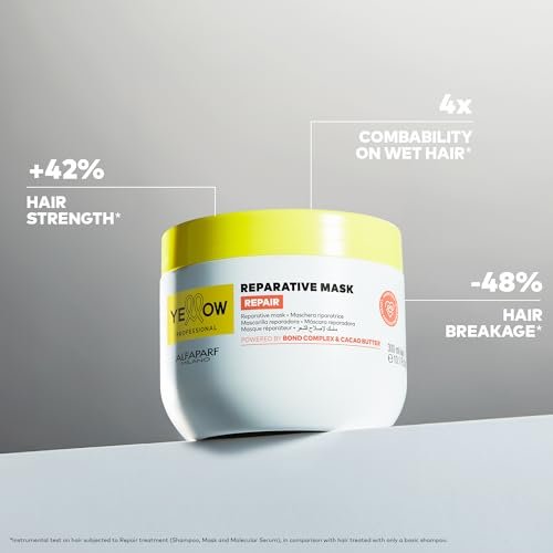 ALFAPARF MILANO Yellow Professional Repair Reparative Mask for Damaged Hair - Bond Complex & Cacao Butter - Intense Strength, 10.1 fl oz - görsel 4