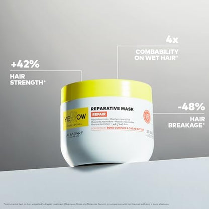 ALFAPARF MILANO Yellow Professional Repair Reparative Mask for Damaged Hair - Bond Complex & Cacao Butter - Intense Strength, 10.1 fl oz