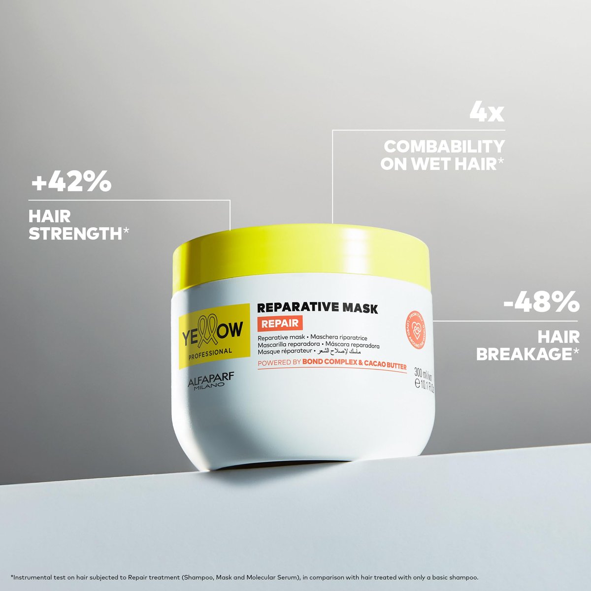 ALFAPARF MILANO Yellow Professional Repair Reparative Mask for Damaged Hair - Bond Complex & Cacao Butter - Intense Strength, 10.1 fl oz - görsel 3