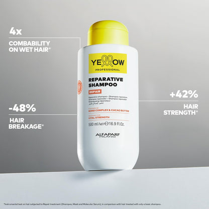 ALFAPARF MILANO Yellow Professional Repair Reparative Shampoo for Damaged Hair - Bond Complex & Cacao Butter - 16.9 fl oz