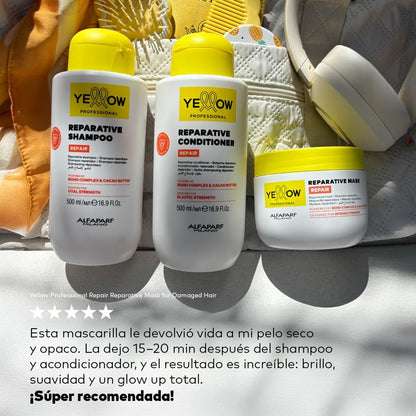 ALFAPARF MILANO Yellow Professional Repair Reparative Shampoo for Damaged Hair - Bond Complex & Cacao Butter - 16.9 fl oz