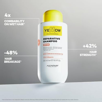ALFAPARF MILANO Yellow Professional Repair Reparative Shampoo for Damaged Hair - Bond Complex & Cacao Butter - 16.9 fl oz