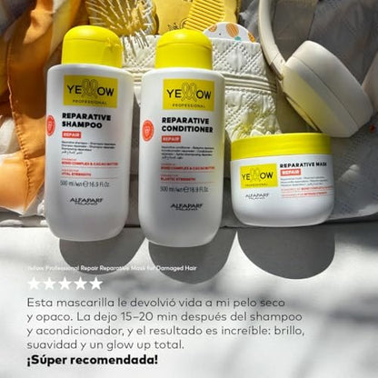 ALFAPARF MILANO Yellow Professional Repair Reparative Shampoo for Damaged Hair - Bond Complex & Cacao Butter - 16.9 fl oz