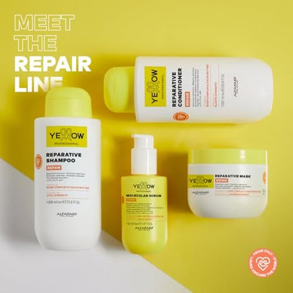 ALFAPARF MILANO Yellow Professional Repair Reparative Mask for Damaged Hair - Bond Complex & Cacao Butter - Intense Strength, 10.1 fl oz