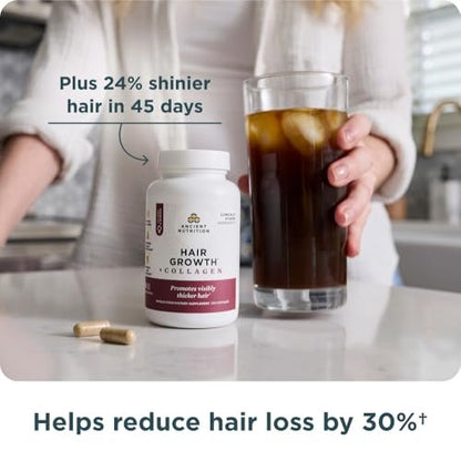 Ancient Nutrition Hair Growth + Collagen Supplement – Hydrolyzed Collagen Peptides with Clinically Studied Superfoods for Thicker, Fuller Hair & Radiant Skin, 60 Count Avelisse