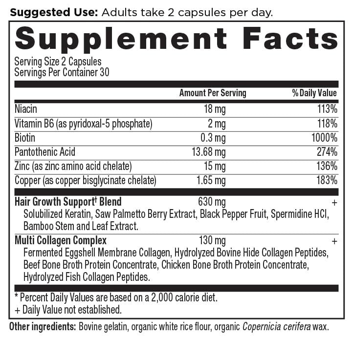 Ancient Nutrition Hair Growth + Collagen Supplement – Hydrolyzed Collagen Peptides with Clinically Studied Superfoods for Thicker, Fuller Hair & Radiant Skin, 60 Count Avelisse