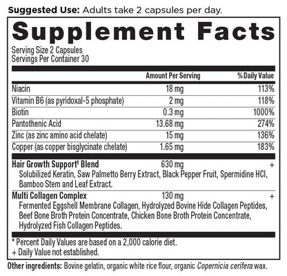Ancient Nutrition Hair Growth + Collagen Supplement – Hydrolyzed Collagen Peptides with Clinically Studied Superfoods for Thicker, Fuller Hair & Radiant Skin, 60 Count Avelisse