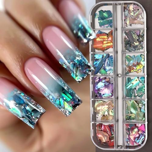 Aurora Shell Nail Glitter Flakes - Holographic Irregular Abalone Slices & Sea Shell Sequins for Nail Art Decoration - görsel 10