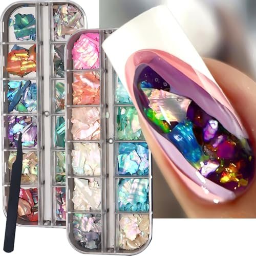 Aurora Shell Nail Glitter Flakes - Holographic Irregular Abalone Slices & Sea Shell Sequins for Nail Art Decoration - görsel 2