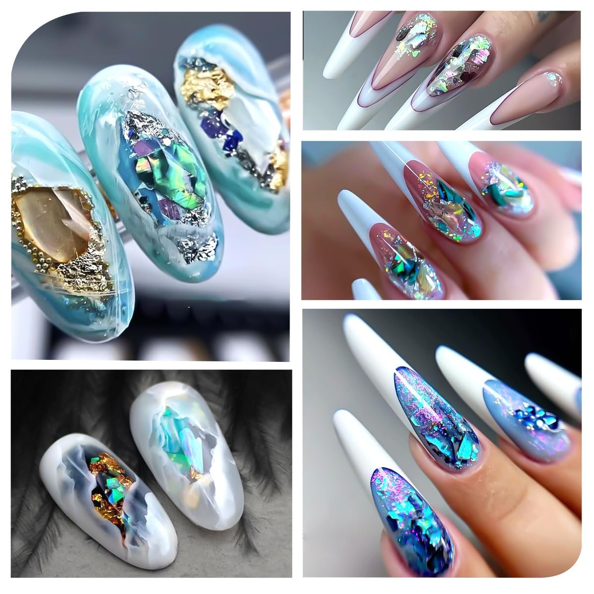 Aurora Shell Nail Glitter Flakes - Holographic Irregular Abalone Slices & Sea Shell Sequins for Nail Art Decoration - görsel 13