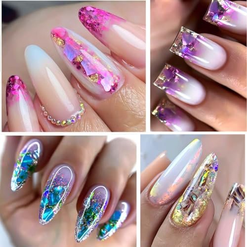 Aurora Shell Nail Glitter Flakes - Holographic Irregular Abalone Slices & Sea Shell Sequins for Nail Art Decoration - görsel 12