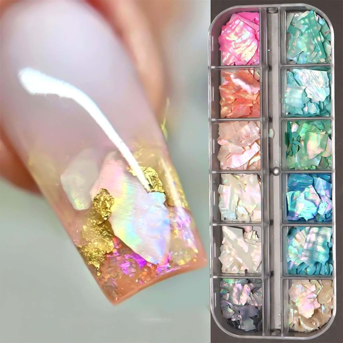 Aurora Shell Nail Glitter Flakes - Holographic Irregular Abalone Slices & Sea Shell Sequins for Nail Art Decoration - görsel 7