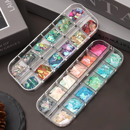 Aurora Shell Nail Glitter Flakes - Holographic Irregular Abalone Slices & Sea Shell Sequins for Nail Art Decoration