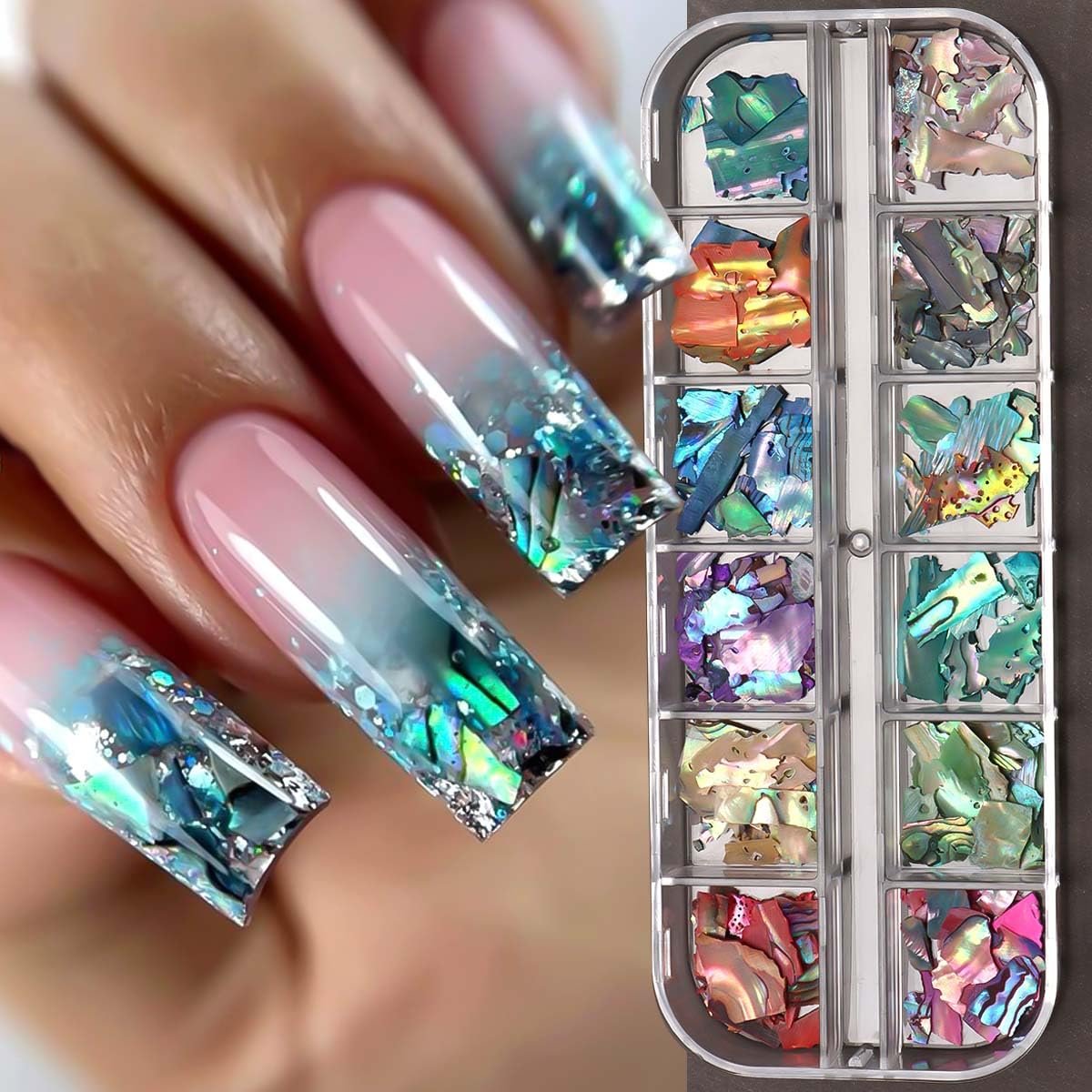 Aurora Shell Nail Glitter Flakes - Holographic Irregular Abalone Slices & Sea Shell Sequins for Nail Art Decoration - görsel 9