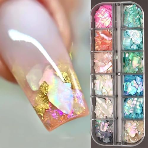 Aurora Shell Nail Glitter Flakes - Holographic Irregular Abalone Slices & Sea Shell Sequins for Nail Art Decoration - görsel 8