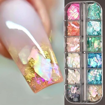 Aurora Shell Nail Glitter Flakes - Holographic Irregular Abalone Slices & Sea Shell Sequins for Nail Art Decoration
