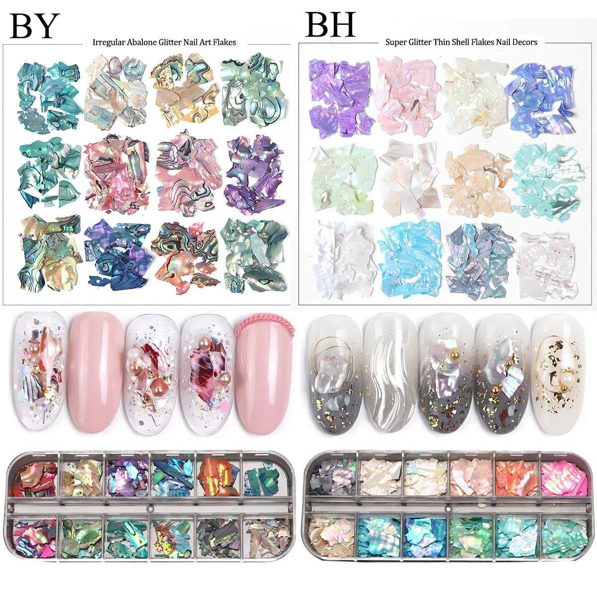 Aurora Shell Nail Glitter Flakes - Holographic Irregular Abalone Slices & Sea Shell Sequins for Nail Art Decoration - görsel 5