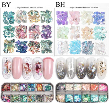 Aurora Shell Nail Glitter Flakes - Holographic Irregular Abalone Slices & Sea Shell Sequins for Nail Art Decoration
