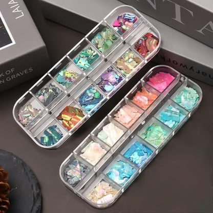 Aurora Shell Nail Glitter Flakes - Holographic Irregular Abalone Slices & Sea Shell Sequins for Nail Art Decoration