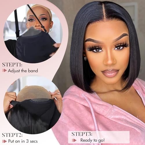 ZHENGON Bob Glueless Wigs Human Hair Pre Plucked Pre Cut 6x4 HD Transparent Lace Front Wigs Human Hair 150% Density Wear and Go Short Straight Wigs for Black Women No Glue Lace Closure Wigs 10 Inch Avelisse