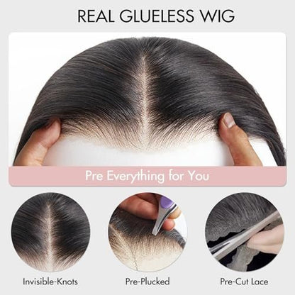 ZHENGON Bob Glueless Wigs Human Hair Pre Plucked Pre Cut 6x4 HD Transparent Lace Front Wigs Human Hair 150% Density Wear and Go Short Straight Wigs for Black Women No Glue Lace Closure Wigs 10 Inch Avelisse