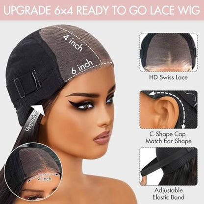 ZHENGON Bob Glueless Wigs Human Hair Pre Plucked Pre Cut 6x4 HD Transparent Lace Front Wigs Human Hair 150% Density Wear and Go Short Straight Wigs for Black Women No Glue Lace Closure Wigs 10 Inch Avelisse