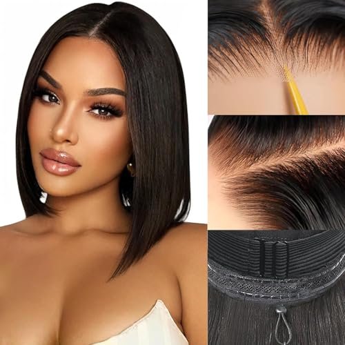 ZHENGON Bob Glueless Wigs Human Hair Pre Plucked Pre Cut 6x4 HD Transparent Lace Front Wigs Human Hair 150% Density Wear and Go Short Straight Wigs for Black Women No Glue Lace Closure Wigs 10 Inch Avelisse