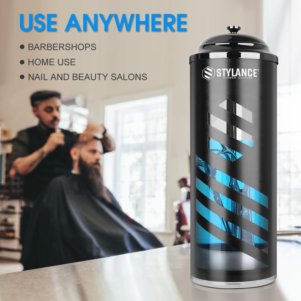 STYLANCE Barber Disinfecting Jar - 37 oz Acrylic Disinfectant Container with Removable Basket for Salon, Spa, Manicure & Barber Tools (Black) Avelisse