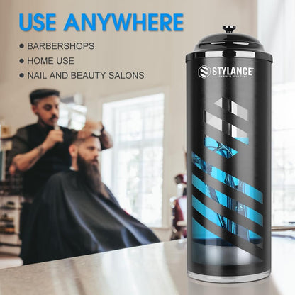 STYLANCE Barber Disinfecting Jar - 37 oz Acrylic Disinfectant Container with Removable Basket for Salon, Spa, Manicure & Barber Tools (Black) Avelisse