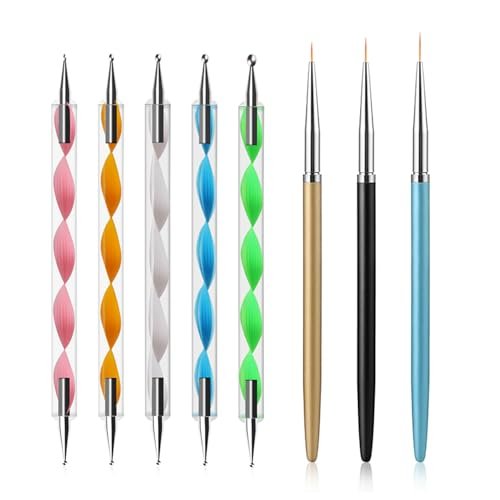 Nail Dotting Tools Set – 5PCS Dual-Ended Dotting Pens & 3PCS Nail Art Brushes for DIY Nail Art, Painting & Design - görsel 2