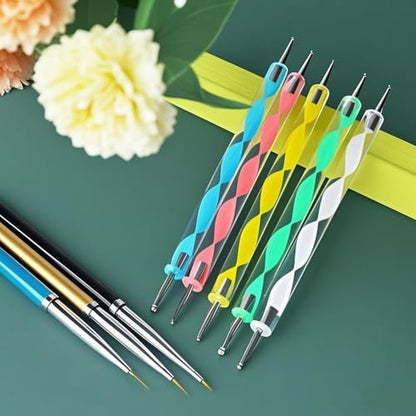 Nail Dotting Tools Set – 5PCS Dual-Ended Dotting Pens & 3PCS Nail Art Brushes for DIY Nail Art, Painting & Design
