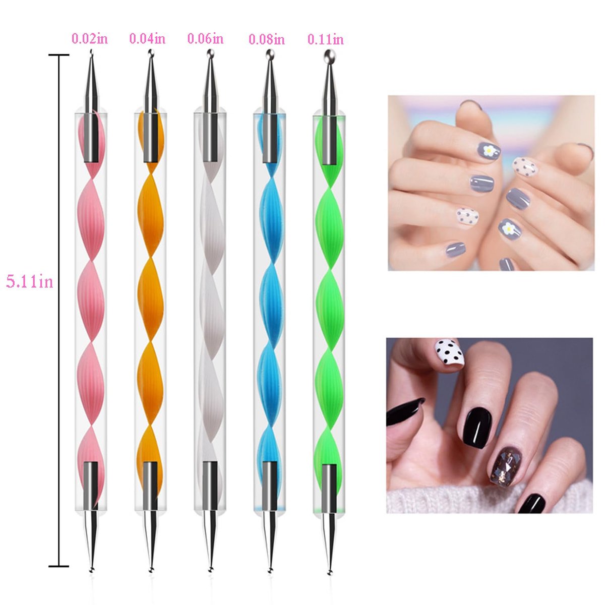 Nail Dotting Tools Set – 5PCS Dual-Ended Dotting Pens & 3PCS Nail Art Brushes for DIY Nail Art, Painting & Design - görsel 5