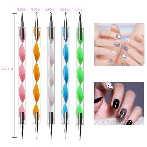 Nail Dotting Tools Set – 5PCS Dual-Ended Dotting Pens & 3PCS Nail Art Brushes for DIY Nail Art, Painting & Design - görsel 6
