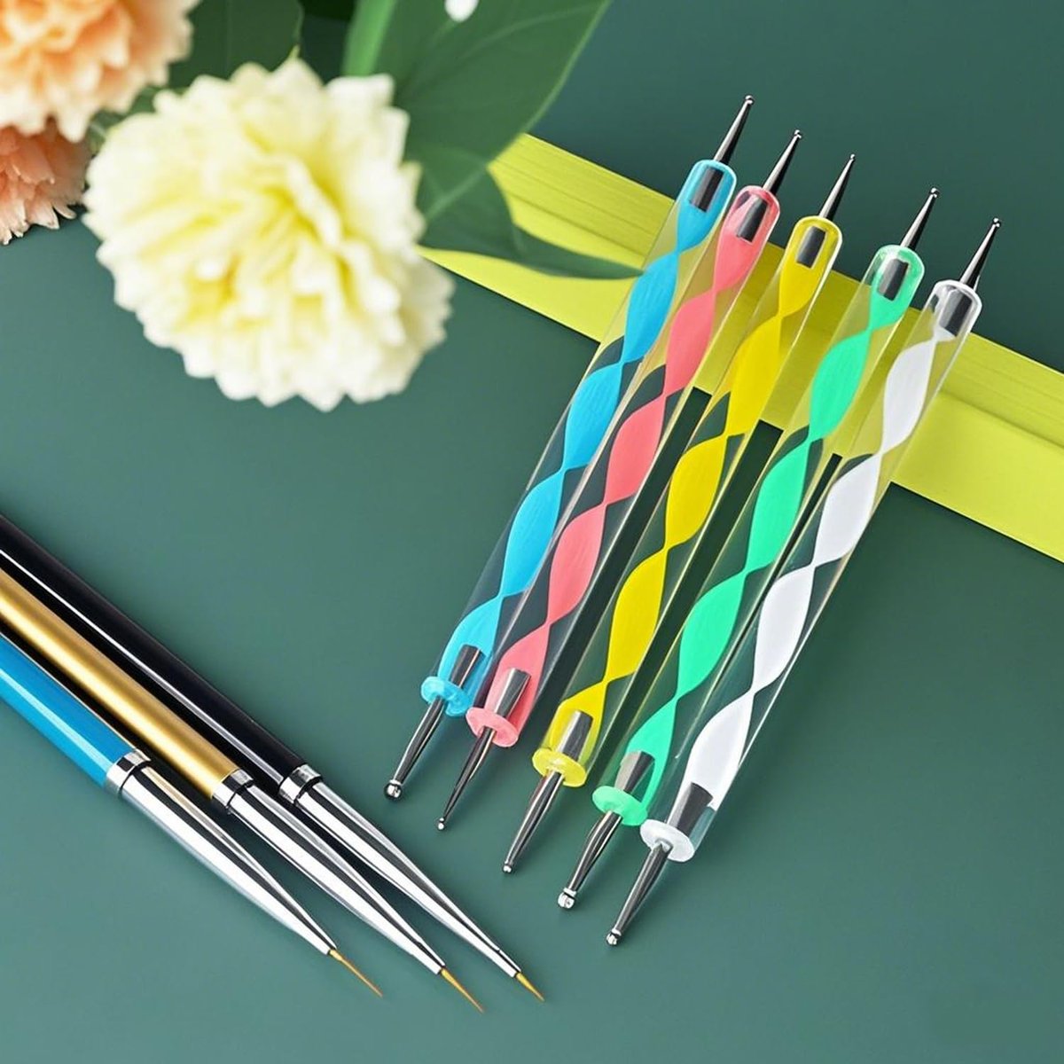 Nail Dotting Tools Set – 5PCS Dual-Ended Dotting Pens & 3PCS Nail Art Brushes for DIY Nail Art, Painting & Design - görsel 7
