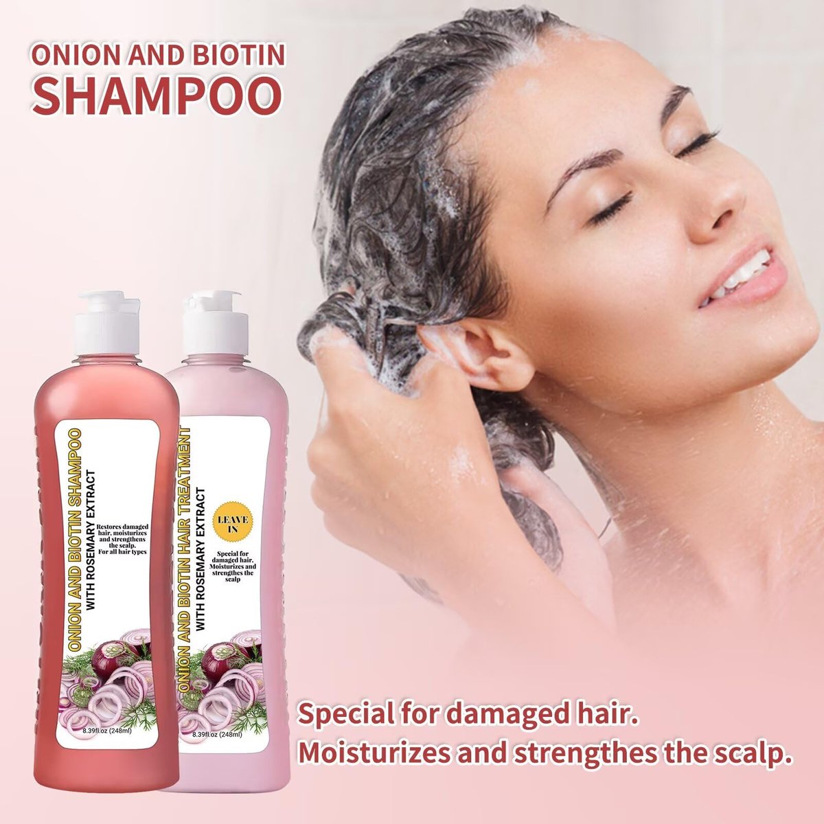 Onion Rosemary Shampoo and Conditioner Set for Hair Growth, Softness & Shine - 8.38 Fl Oz Each Avelisse