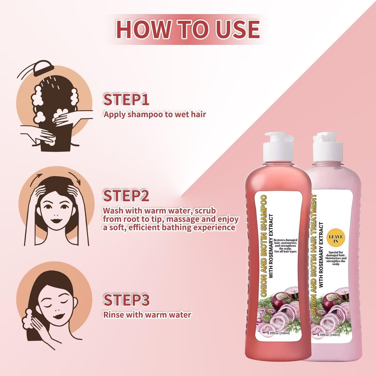 Onion Rosemary Shampoo and Conditioner Set for Hair Growth, Softness & Shine - 8.38 Fl Oz Each Avelisse