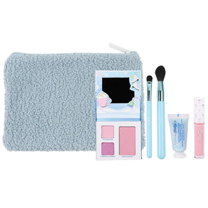Petite 'n Pretty Sparkle Storm Makeup Gift Set for Kids, Tweens & Teens - Cool Vibes Eye & Cheek Palette, Brushes, 10K Shine Lip Gloss, Sparkly Ever After All Over Glitter in Blue Sherpa Bag Avelisse