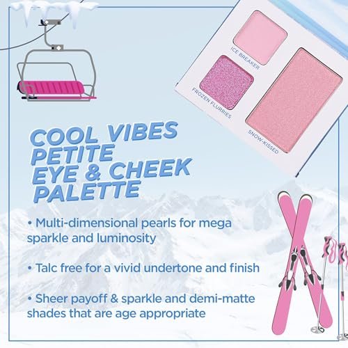 Petite 'n Pretty Sparkle Storm Makeup Gift Set for Kids, Tweens & Teens - Cool Vibes Eye & Cheek Palette, Brushes, 10K Shine Lip Gloss, Sparkly Ever After All Over Glitter in Blue Sherpa Bag Avelisse