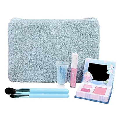 Petite 'n Pretty Sparkle Storm Makeup Gift Set for Kids, Tweens & Teens - Cool Vibes Eye & Cheek Palette, Brushes, 10K Shine Lip Gloss, Sparkly Ever After All Over Glitter in Blue Sherpa Bag Avelisse
