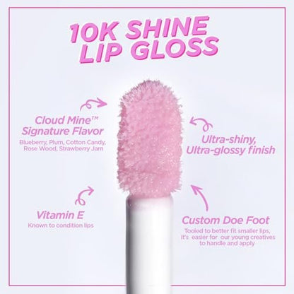 Petite 'n Pretty Sparkle Storm Makeup Gift Set for Kids, Tweens & Teens - Cool Vibes Eye & Cheek Palette, Brushes, 10K Shine Lip Gloss, Sparkly Ever After All Over Glitter in Blue Sherpa Bag Avelisse