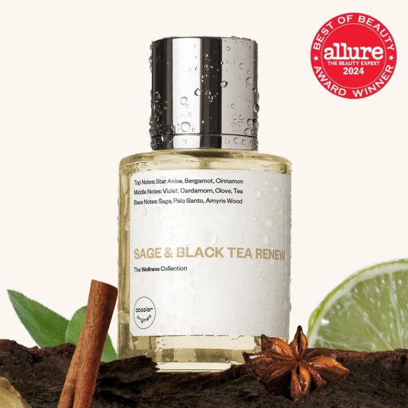 Dossier Original Eau de Parfum - Sage & Black Tea Renew - Unisex - Allure Best of Beauty Award Winner - 50ml Long-lasting Perfume Crafted in France Avelisse