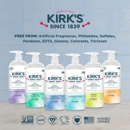 Kirk's 3-in-1 Head to Toe Nourishing Liquid Cleanser - Lavender & Vanilla, 32 Fl Oz - Premium Coconut Oil & Aloe Vera - Non GMO & Vegan for Men, Women & Children Avelisse