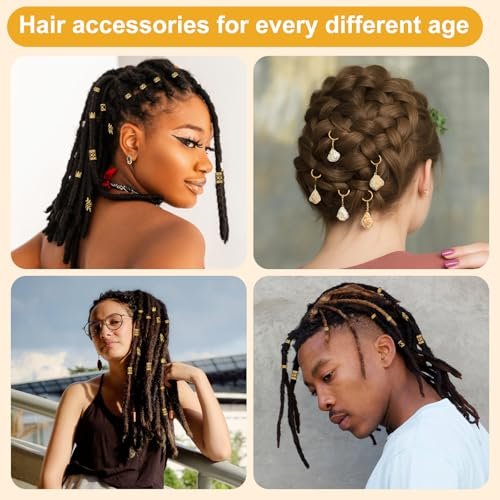 CPOXITI 220-Piece Gold Metal Hair Charms for Dreadlocks – Braids Rings, Cuffs & Clips Set - görsel 6