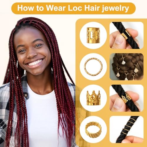 CPOXITI 220-Piece Gold Metal Hair Charms for Dreadlocks – Braids Rings, Cuffs & Clips Set - görsel 10