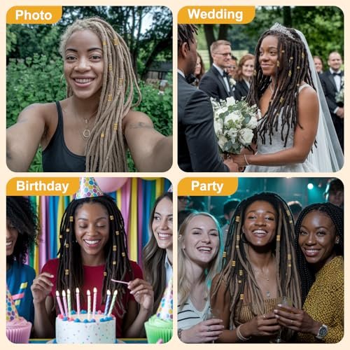 CPOXITI 220-Piece Gold Metal Hair Charms for Dreadlocks – Braids Rings, Cuffs & Clips Set - görsel 14