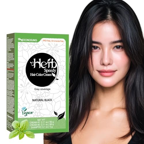 Herb Speedy Color Cream Natural Black – Korean Herbal Vegan Hair Dye, PPD-Free, Ammonia-Free, Hypoallergenic, Odorless, 100% Gray Coverage, Quick 20-Minute Application Avelisse